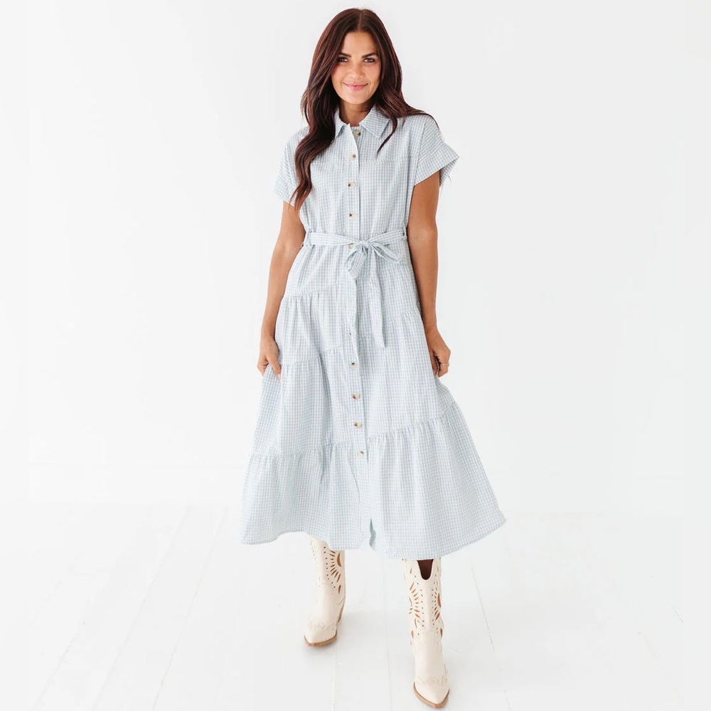 Boutique brand Polagram maxi dress in blue gingham size medium